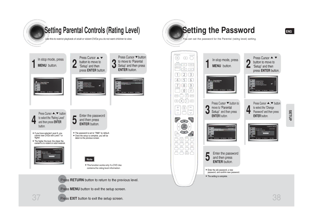 Samsung MAX-DG53T/MEA, MAX-DG54T/FMC, MAX-DG54T/MEA, MAX-DG54T/XFA, MAX-DG54T/HAC manual Setting the Password, Menu button 