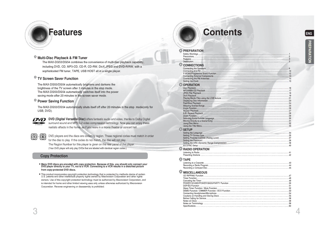 Samsung MAX-DG54T/HAC, MAX-DG54T/FMC, MAX-DG54T/MEA, MAX-DG54T/XFA, MAX-DG53T/HAC, MAX-DG53T/FMC, MAX-DG53T/MEA manual Contents 