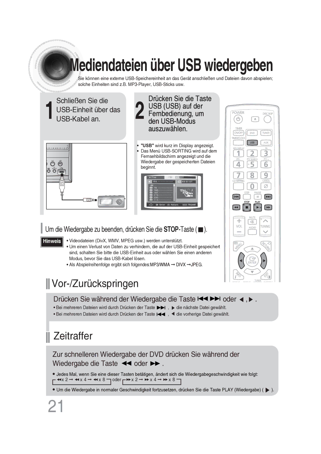 Samsung MAX-DG56R/EDC manual Schließen Sie die 1USB-Einheit über das USB-Kabel an, x 2 x 4 x 8 oder x 2 x 4 x 