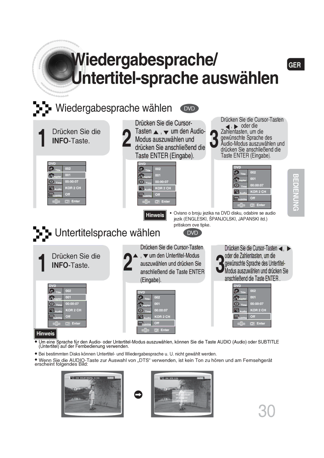 Samsung MAX-DG56R/EDC manual Drücken Sie die Cursor-Tasten , oder die, Pritiskom ove tipke 