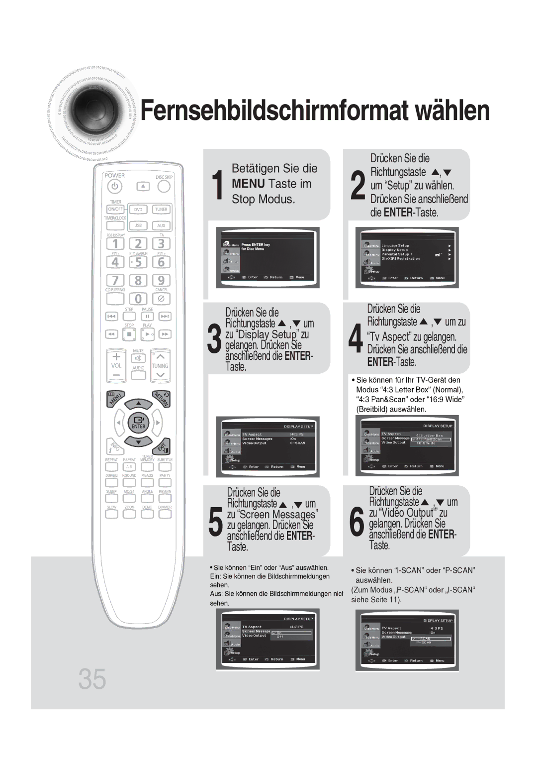 Samsung MAX-DG56R/EDC manual Fernsehbildschirmformat wählen 