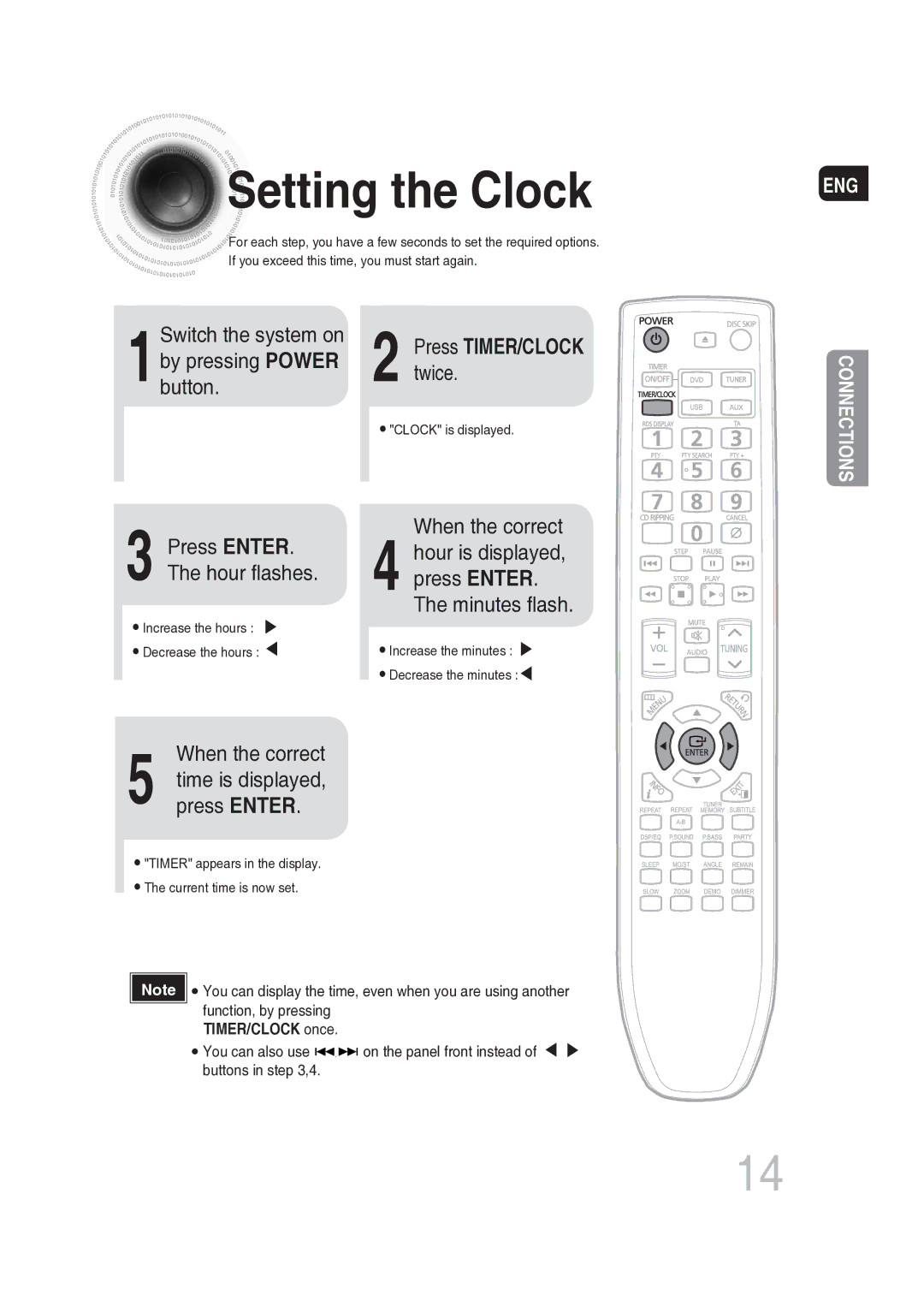 Samsung MAX-DG56R/EDC manual Setting the Clock, Twice, 1button, When the correct, Press Enter 