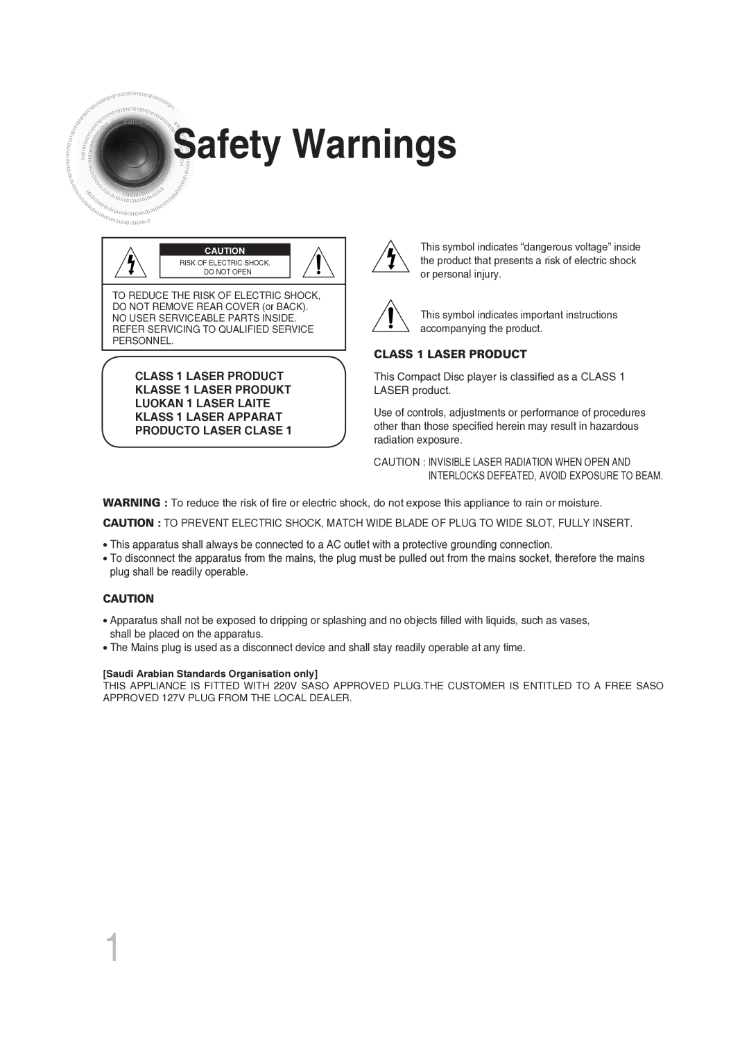 Samsung MAX-DG56R/EDC manual Safety Warnings, Producto Laser Clase 