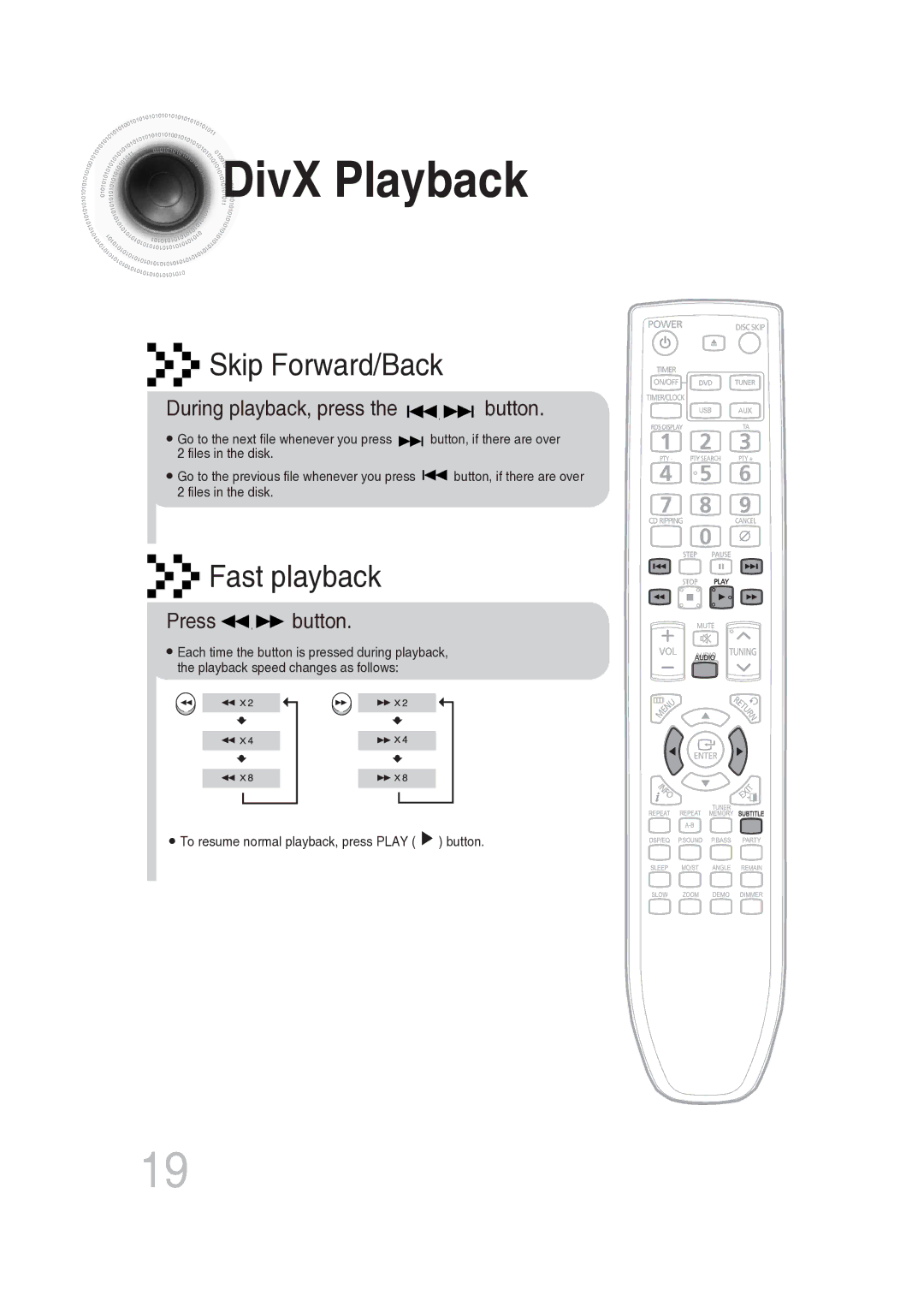 Samsung MAX-DG56R/EDC manual DivX Playback, During playback, press the button, Press button 