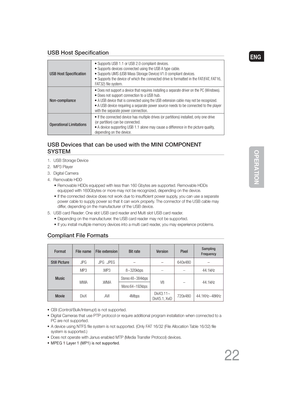 Samsung MAX-DG56R/EDC manual USB Host Speciﬁcation 