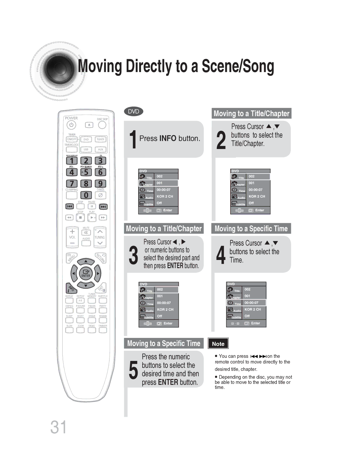 Samsung MAX-DG56R/EDC manual Time, Press the numeric 