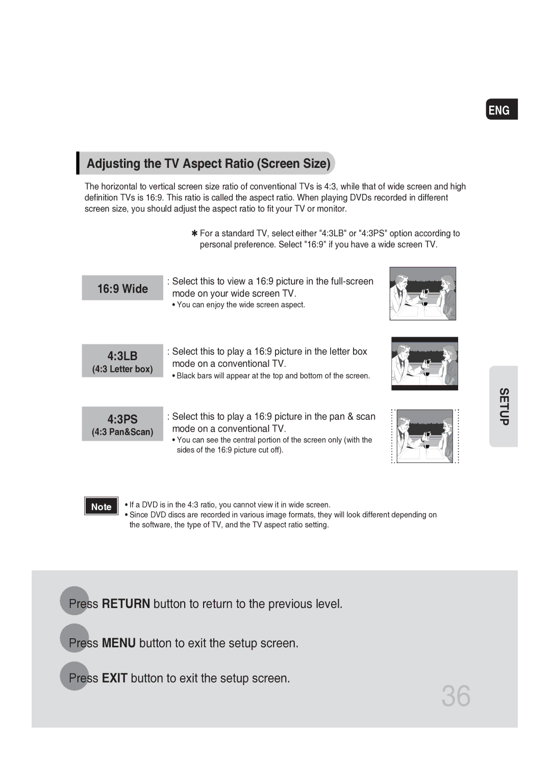 Samsung MAX-DG56R/EDC manual Adjusting the TV Aspect Ratio Screen Size, 43PS 