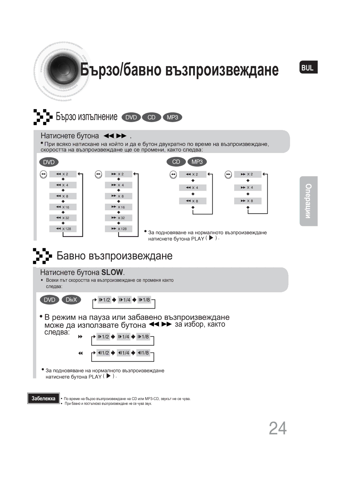 Samsung MAX-DG56R/EDC manual Бързо/бавно възпроизвеждане BUL, Натиснете бутона Slow 