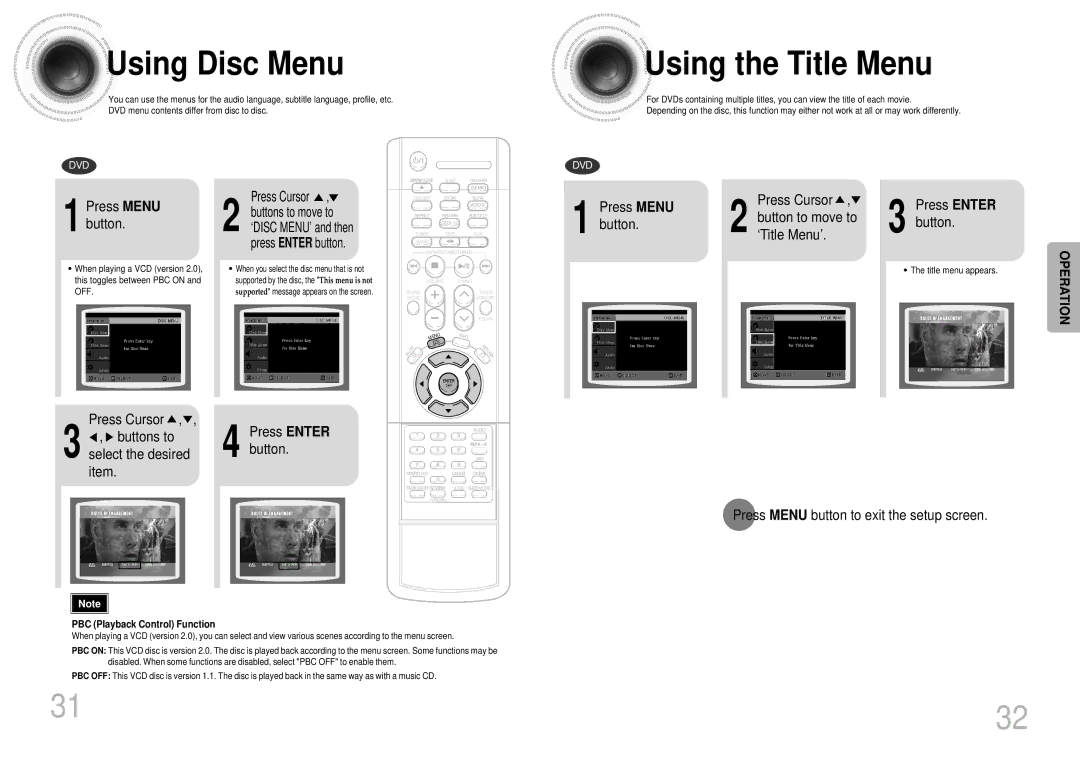 Samsung MAXDJ550FH/UMG, MAX-DJ550T/CDM, MAX-DJ550F/XSG manual Using Disc Menu, Using the Title Menu, Press Menu button 