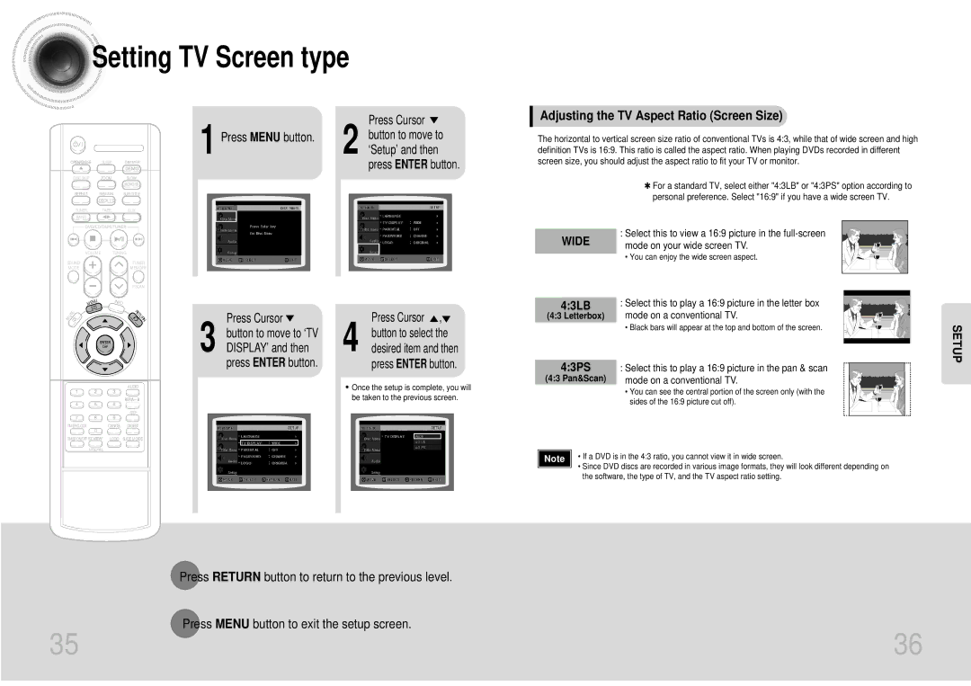 Samsung MAX-DJ550F/XSG, MAX-DJ550T/CDM, MAXDJ550FH/FAT, MAXDJ550FH/HAO Adjusting the TV Aspect Ratio Screen Size, 43LB, 43PS 