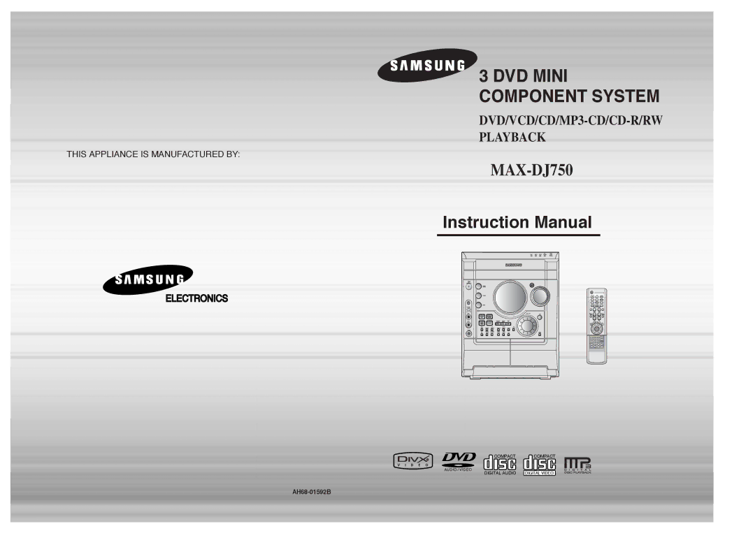 Samsung MAX-DJ750F/UMG, MAX-DJ750F/FMC, MAX-DJ750F/HAO, MAX-DJ740F/AFK, MAX-DJ750F/TAW manual DVD Mini Component System 