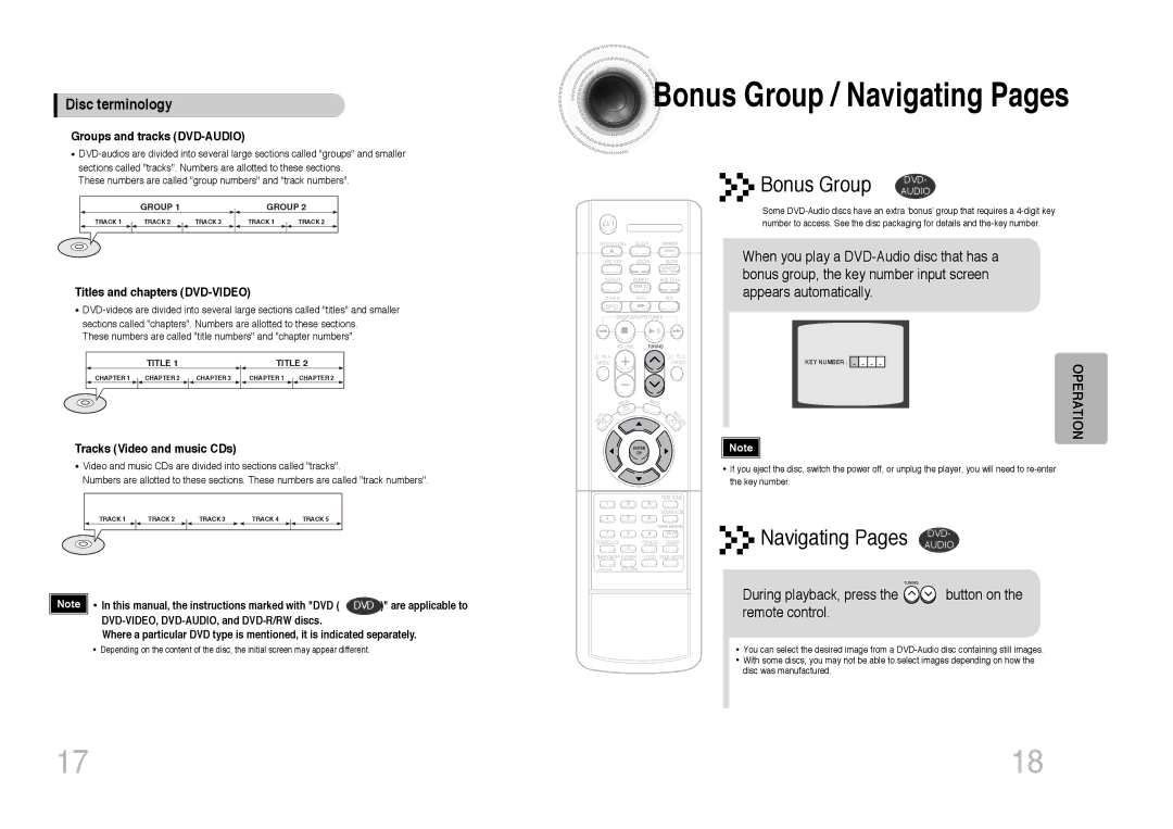 Samsung MAX-DJ750F/UMG Navigating Pages DVD, Disc terminology, During playback, press the button on the remote control 