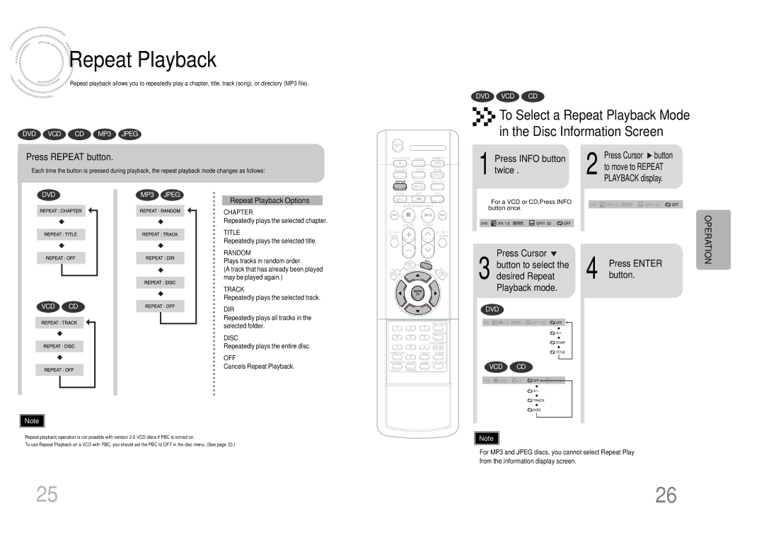 Samsung MAX-DJ750F/XSG, MAX-DJ750F/FMC To Select a Repeat Playback Mode Disc Information Screen, Press Repeat button 