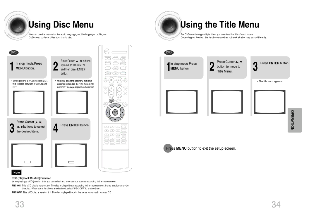 Samsung MAX-DJ750F/FMC, MAX-DJ750F/UMG, MAX-DJ750F/HAO Using Disc Menu, Using the Title Menu, Stop mode,Press Menu button 