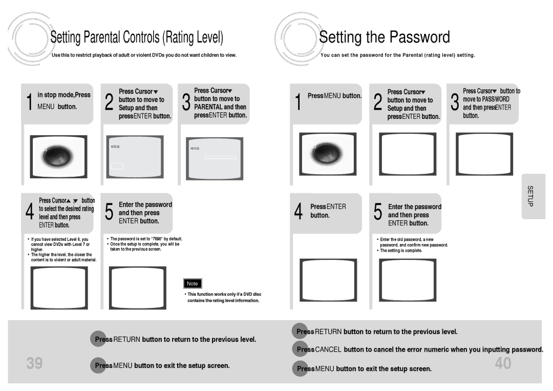 Samsung MAX-DJ740F/AFK, MAX-DJ750F/FMC manual Setting the Password, Press Return button to return to the previous level 