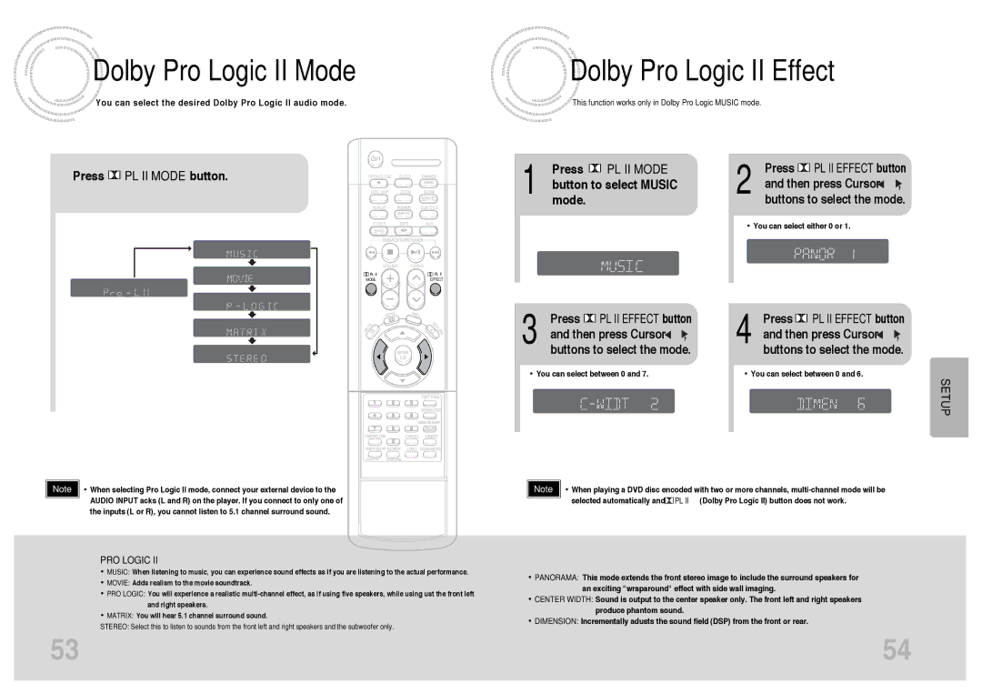 Samsung MAX-DJ750F/UMG, MAX-DJ750F/FMC manual Dolby Pro Logic II Mode Dolby Pro Logic II Effect, Press PL II Mode button 