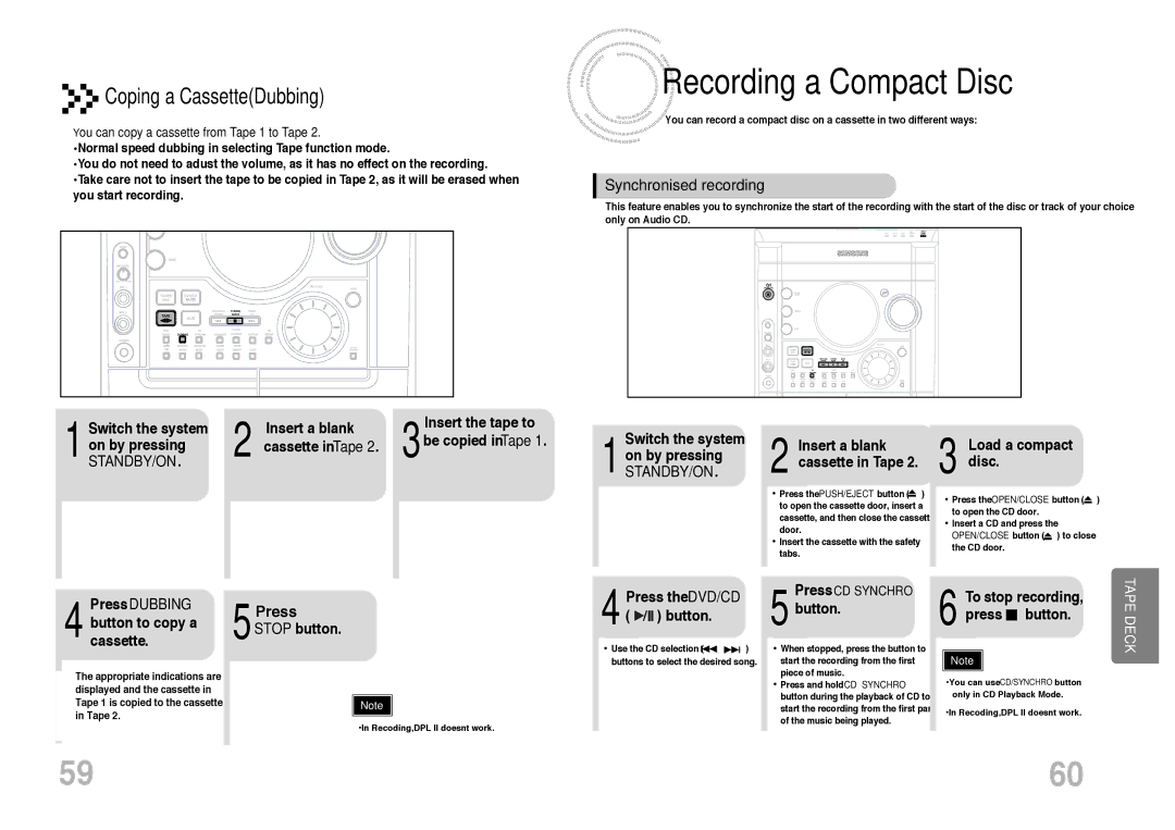 Samsung MAX-DJ750F/TAW, MAX-DJ750F/FMC, MAX-DJ750F/UMG, MAX-DJ750F/HAO manual Recording a Compact Disc, Press Dubbing 