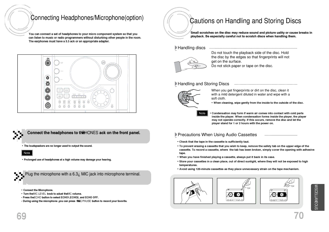 Samsung MAX-DJ750F/FMC, MAX-DJ750F/UMG, MAX-DJ750F/HAO, MAX-DJ740F/AFK, MAX-DJ750F/TAW Connecting Headphones/Microphoneoption 