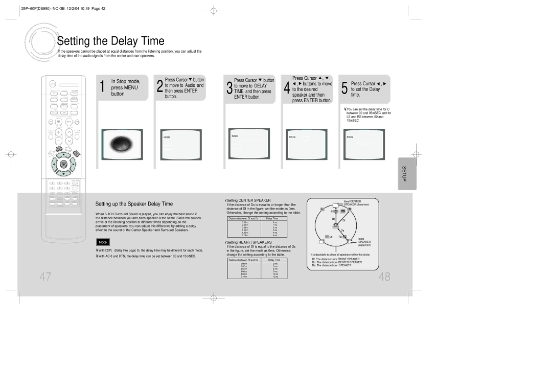 Samsung MAX-DS990F/AFK manual Setting the Delay Time, Stop mode Press Menu Button, Press Cursor , 5 totime.set the Delay 