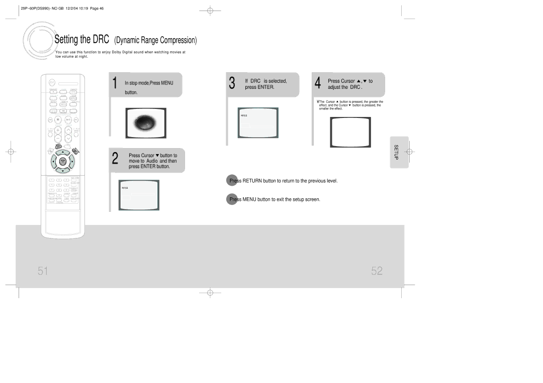 Samsung MAX-DS990F/FMC, MAX-DS990F/HAO manual Setting the DRC Dynamic Range Compression, Stop mode,Press Menu Button 