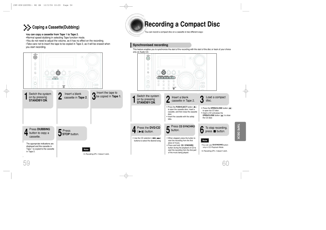 Samsung MAX-DS990F/AFK, MAX-DS990F/HAO, MAX-DS990F/UMG, MAX-DS990F/FMC manual Recording a Compact Disc, Press Dubbing 