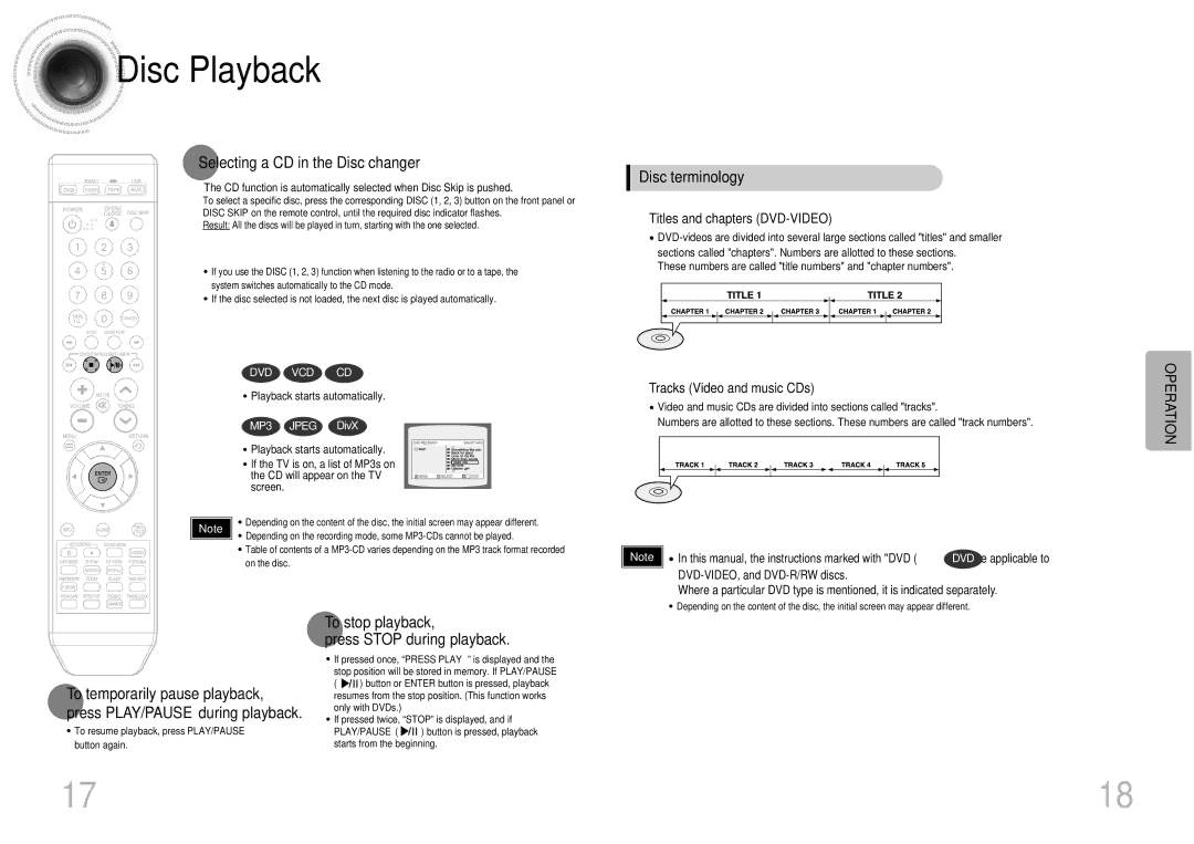 Samsung MAX-DT95T/UMG, MAX-DT95T/SIM, MAX-DT95T/FMC Disc Playback, Selecting a CD in the Disc changer, Disc terminology 