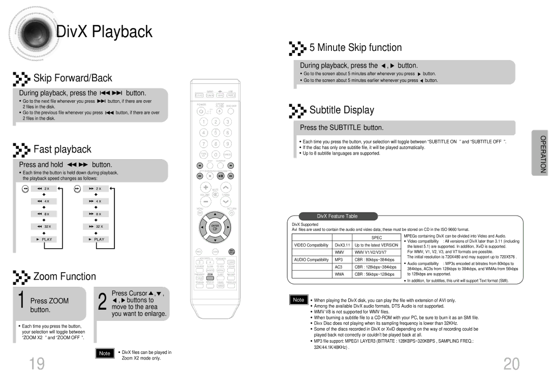 Samsung MAX-DT95T/FMC, MAX-DT95T/SIM, MAX-DT95T/UMG manual DivX Playback 