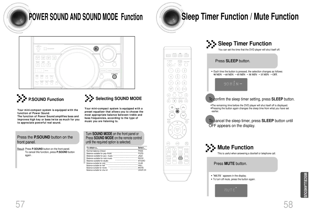 Samsung MAX-DT95T/SIM manual Press Sleep button, To confirm the sleep timer setting, press Sleep button, Press Mute button 