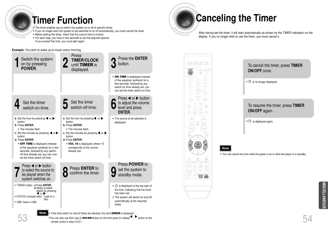 Samsung MAX-DX76T/HAC Timer Function, Canceling the Timer, TIMER/CLOCK until Timer is displayed, ON/OFF once, ON/OFF again 