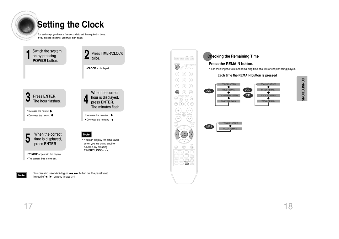 Samsung MAX-DX75, MAX-DX79, MAX-DX76 instruction manual Setting the Clock, When the correct Time is displayed, press Enter 