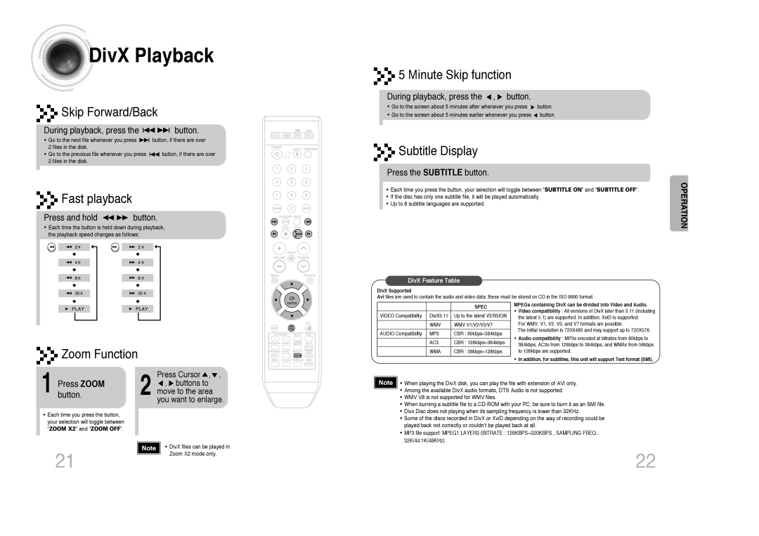 Samsung MAX-DX79, MAX-DX75, MAX-DX76 instruction manual DivX Playback 