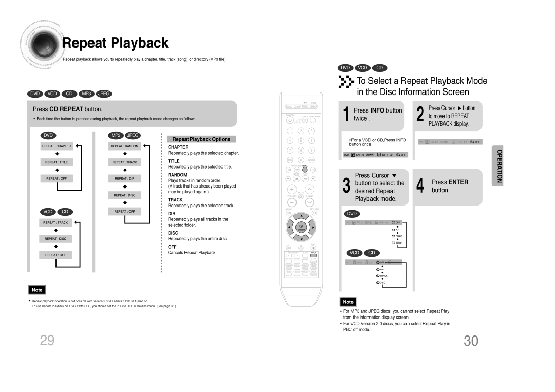 Samsung MAX-DX75, MAX-DX79, MAX-DX76 To Select a Repeat Playback Mode Disc Information Screen, Press CD Repeat button 