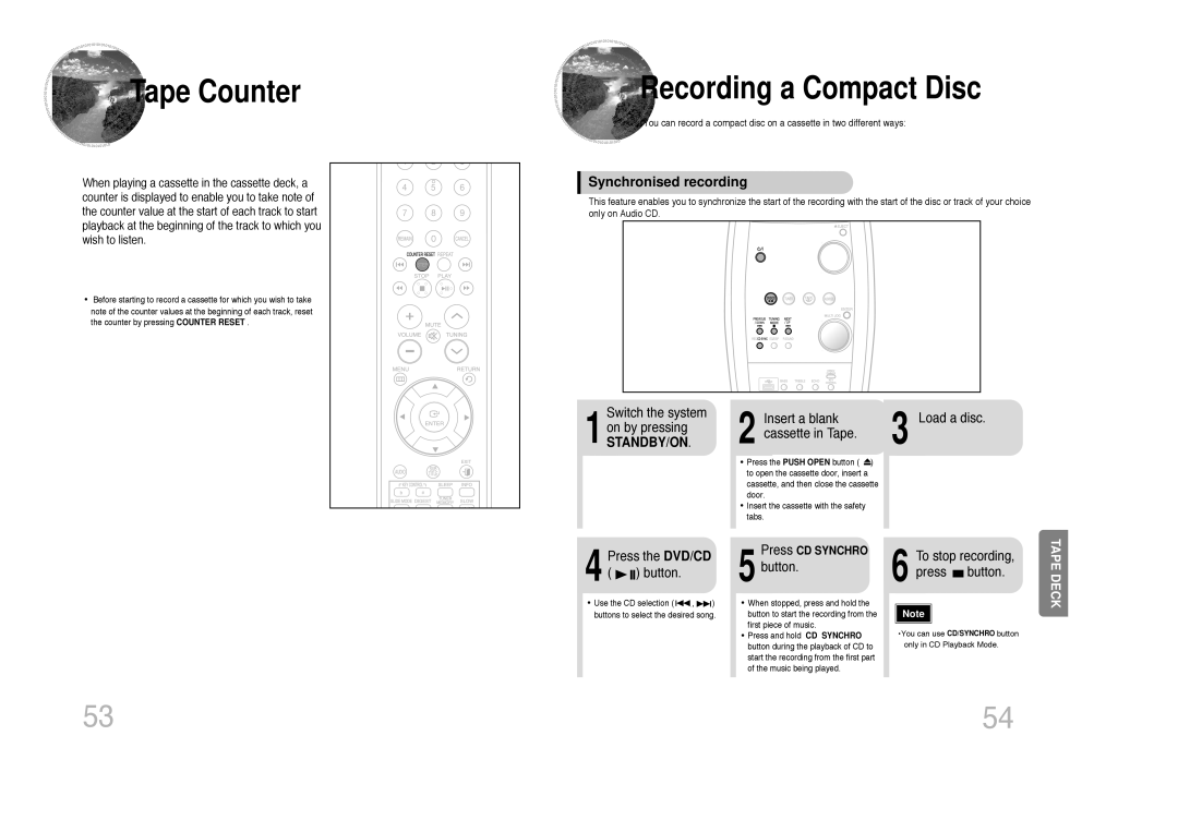 Samsung MAX-DX75, MAX-DX79, MAX-DX76 instruction manual Tape Counter, Recording a Compact Disc, Standby/On 