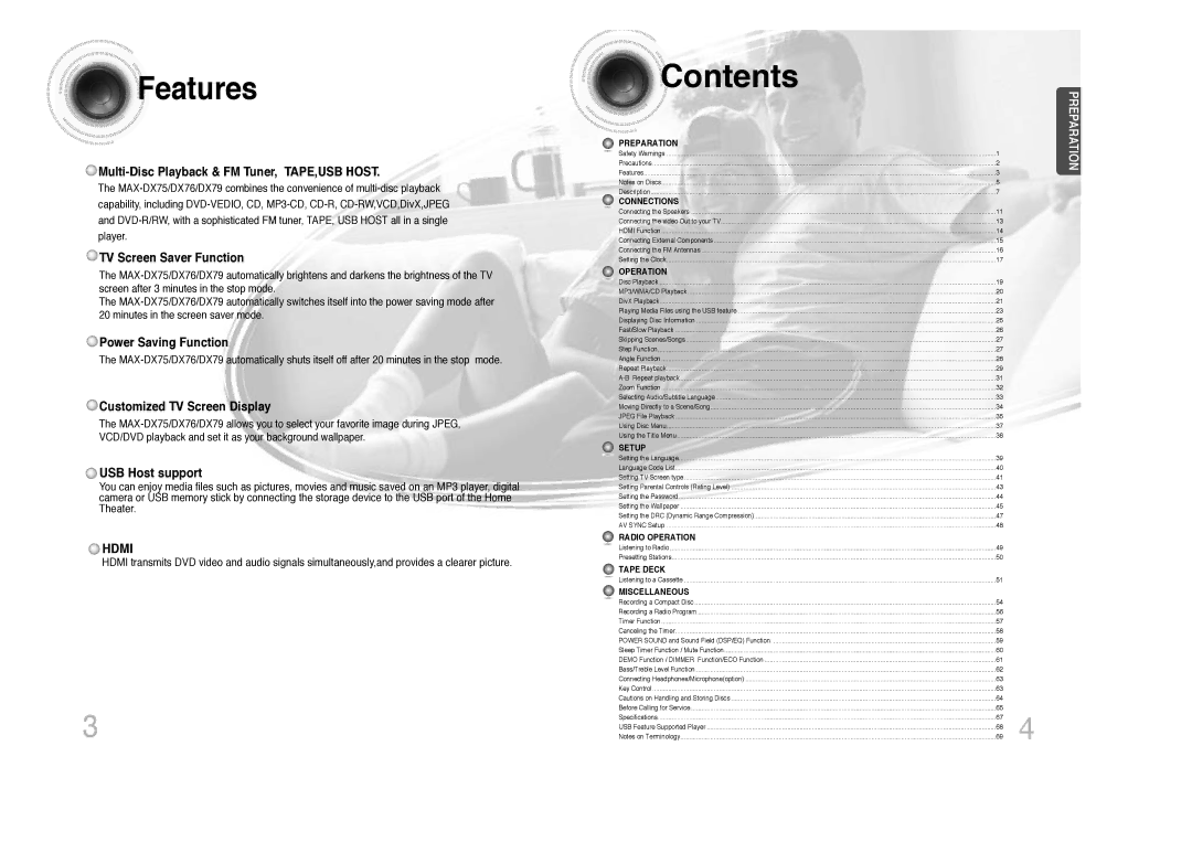 Samsung MAX-DX79, MAX-DX75, MAX-DX76 instruction manual Contents 