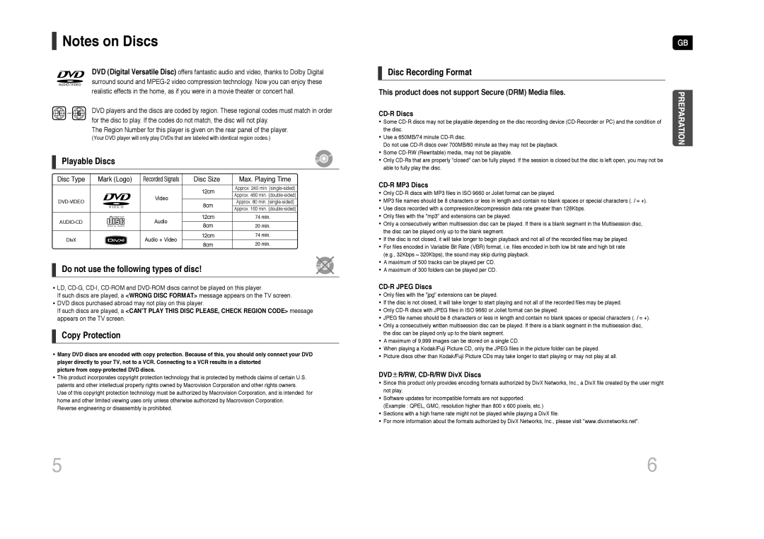 Samsung MAX-DX75 This product does not support Secure DRM Media files, CD-R Discs, CD-R MP3 Discs, CD-R Jpeg Discs 