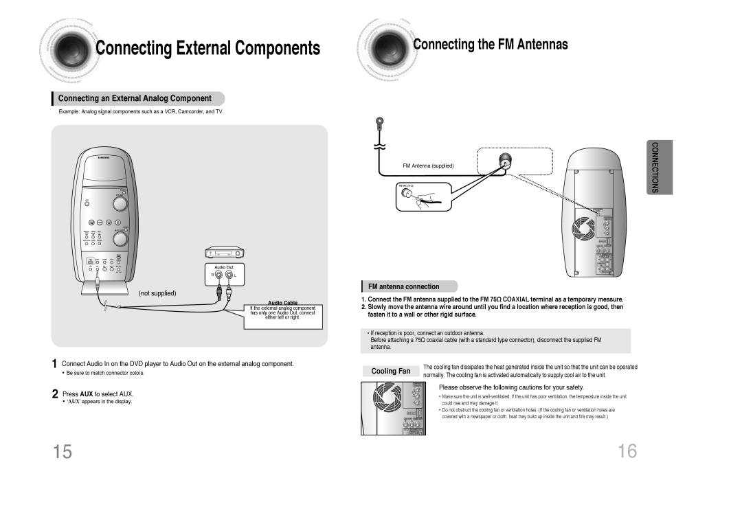 Samsung MAX-DX79, MAX-DX75, MAX-DX76 instruction manual FM antenna connection, Cooling Fan 