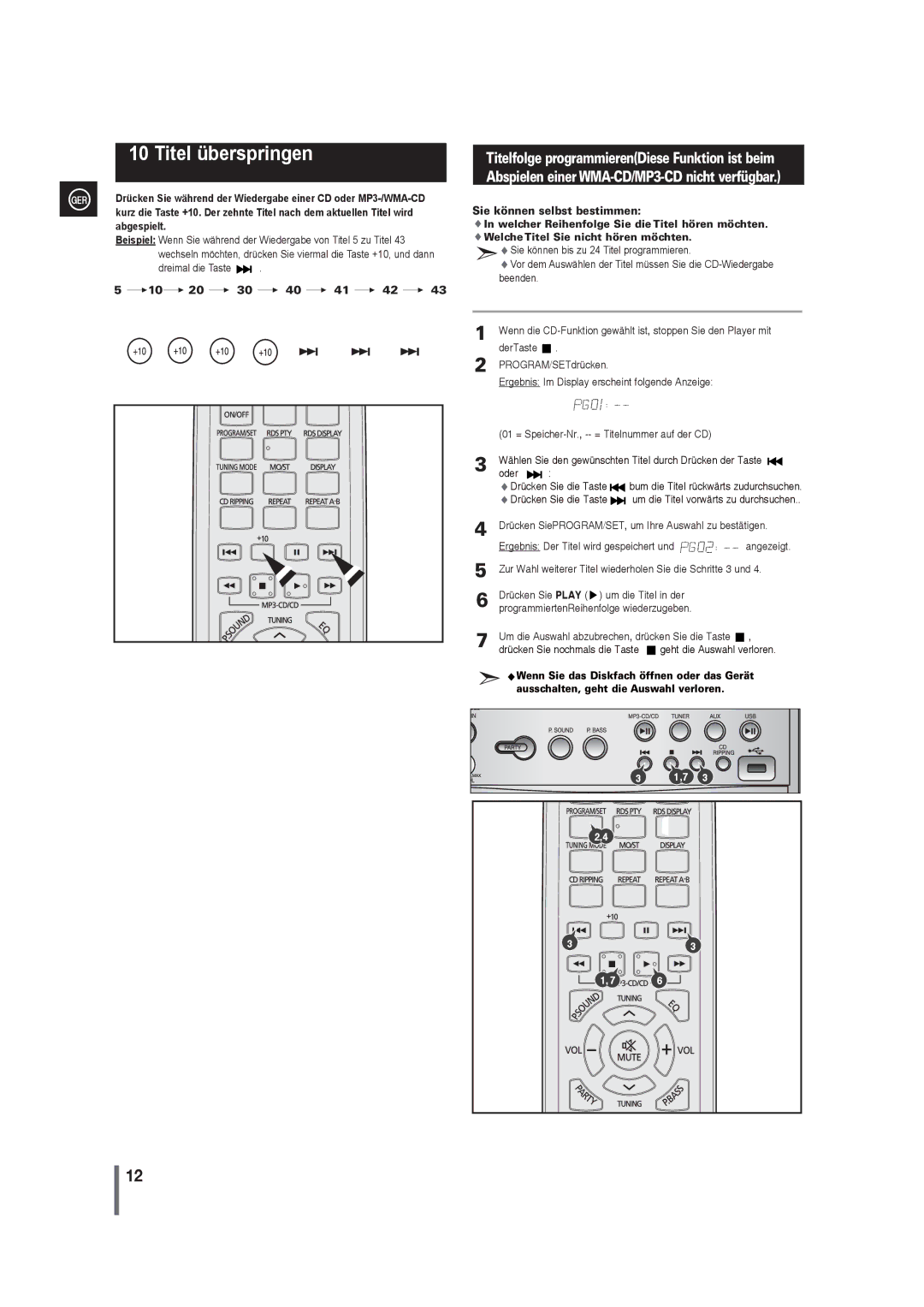 Samsung MAX-G55R/EDC manual Titel überspringen, Dreimal die Taste 