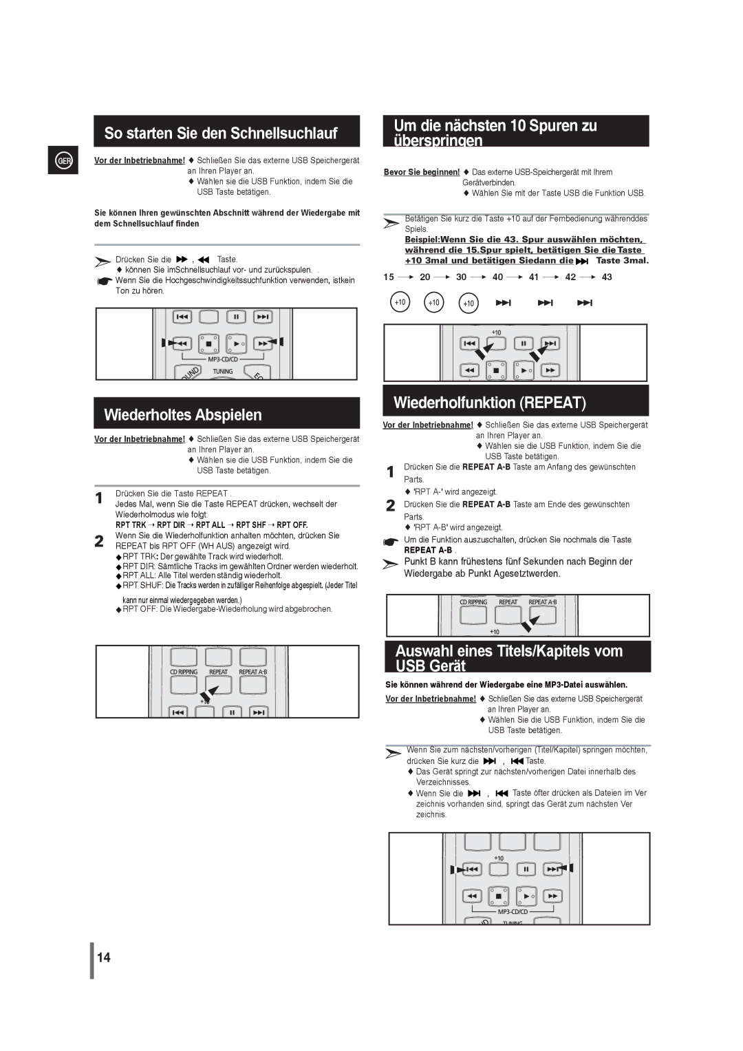 Samsung MAX-G55R/EDC manual So starten Sie den Schnellsuchlauf, Wiederholtes Abspielen 