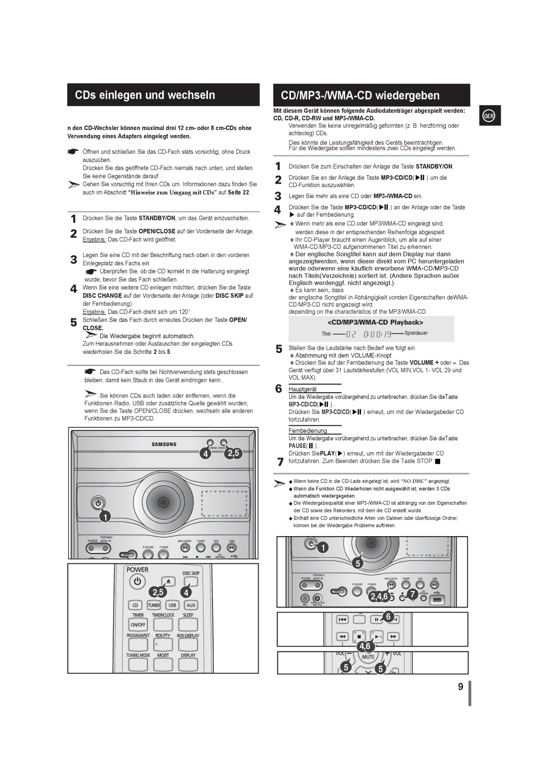 Samsung MAX-G55R/EDC manual CDs einlegen und wechseln 