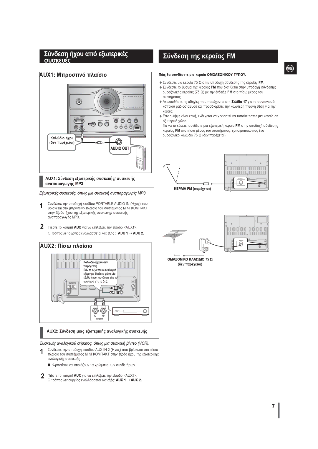 Samsung MAX-G55R/EDC manual Συσκευές, Σύνδεση της κεραίας FM 