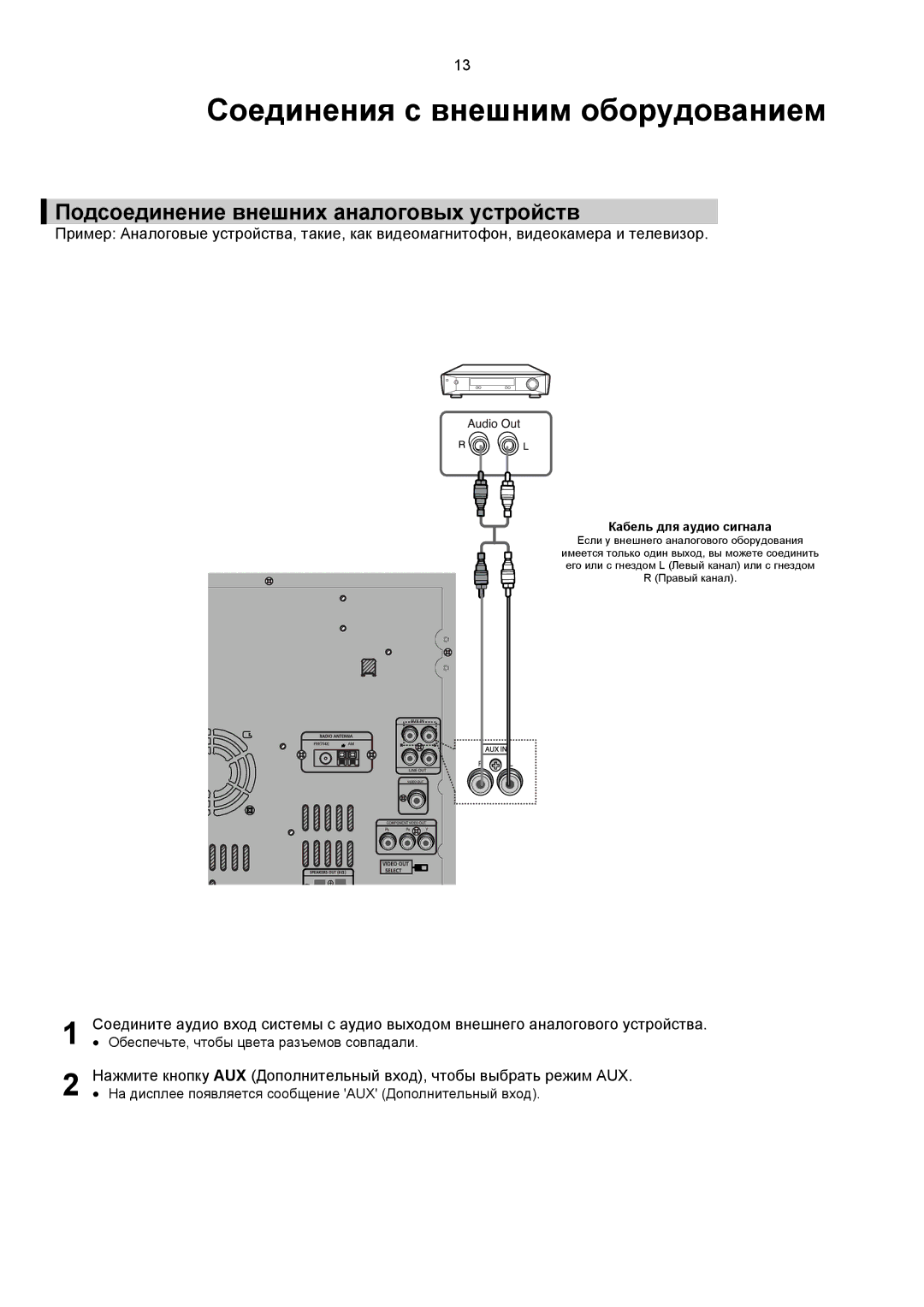 Samsung MAX-KC650Q/XFO manual Соединения с внешним оборудованием, Подсоединение внешних аналоговых устройств 