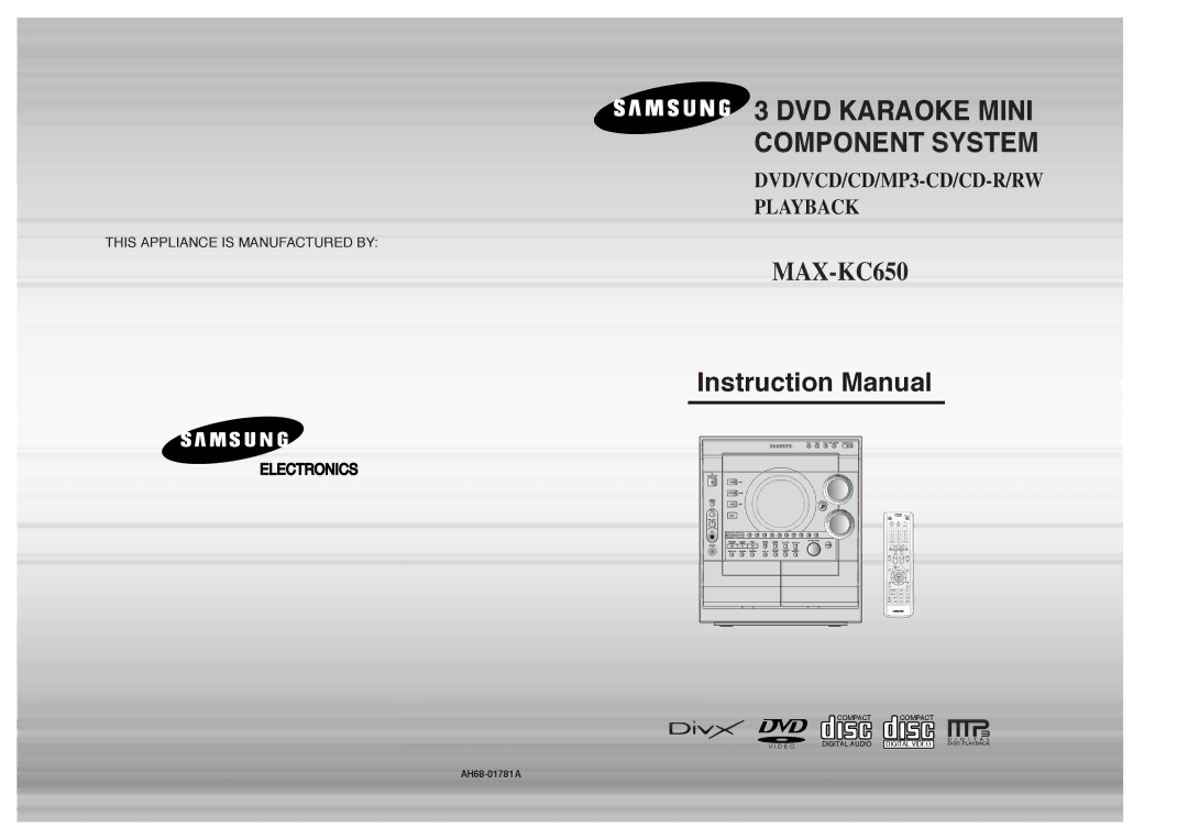 Samsung MAX-KC650Q/XFO manual DVD Karaoke Mini Component System 