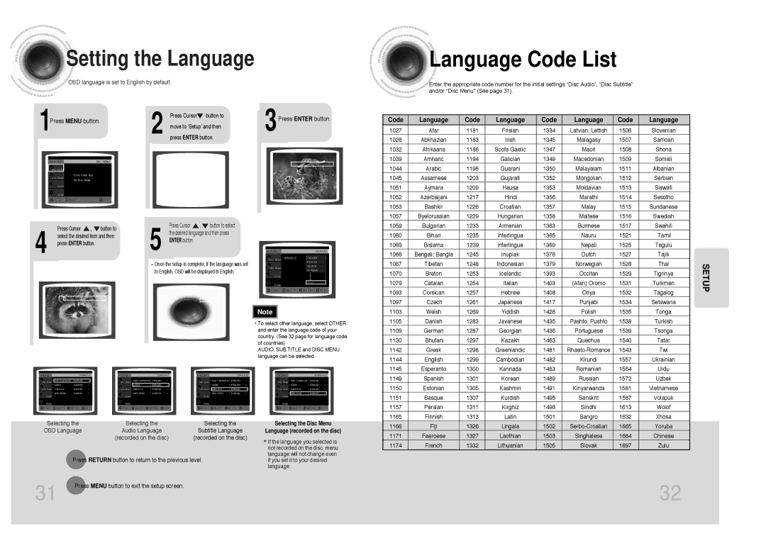 Samsung MAX-KC650Q/XFO manual Language Code List, Setting the Language 