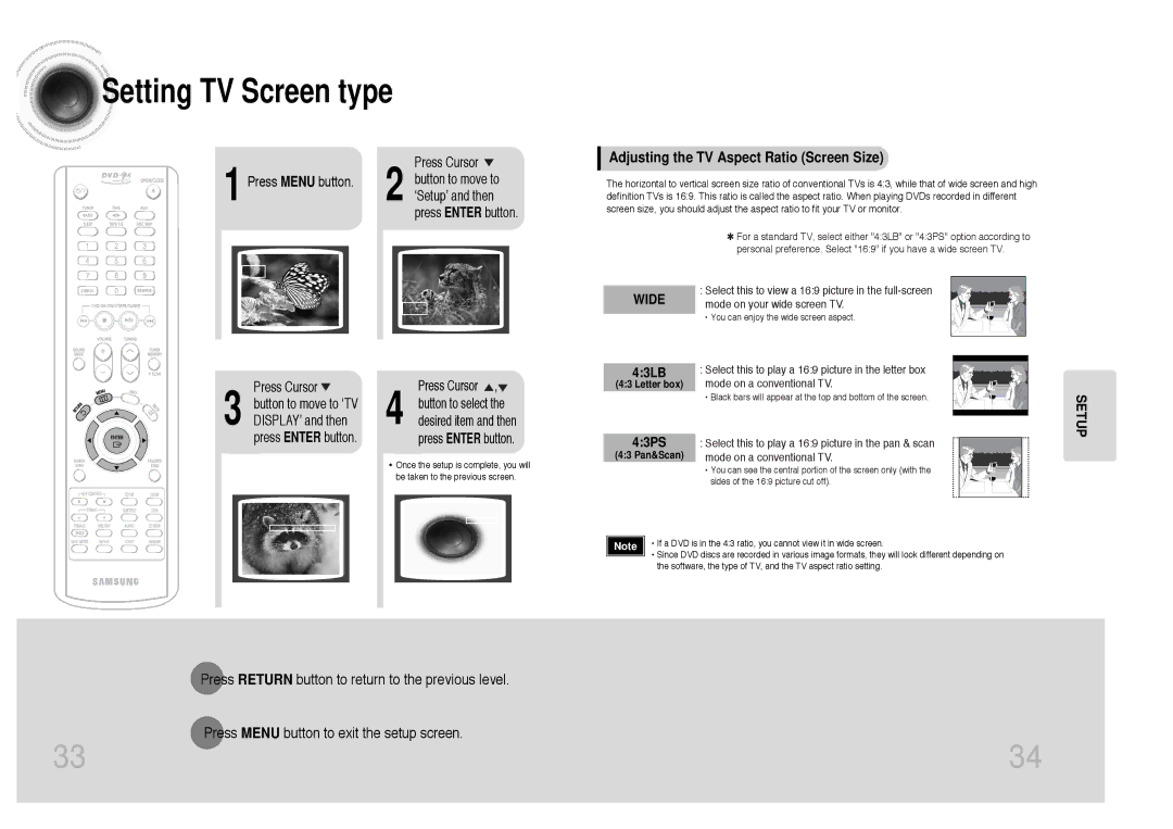 Samsung MAX-KC650Q/XFO manual Adjusting the TV Aspect Ratio Screen Size, Setup 