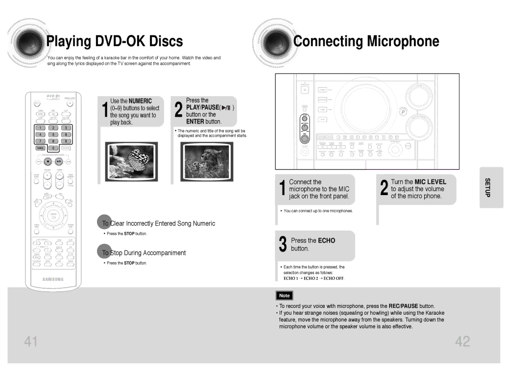 Samsung MAX-KC650Q/XFO manual Playing DVD-OK Discs, Connecting Microphone 