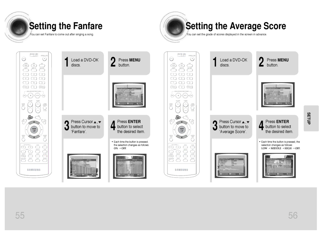 Samsung MAX-KC650Q/XFO manual Setting the Fanfare, Setting the Average Score 