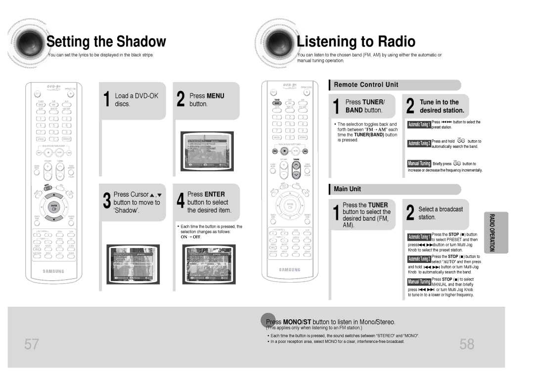 Samsung MAX-KC650Q/XFO manual Listening to Radio, Setting the Shadow, Radio Operation 