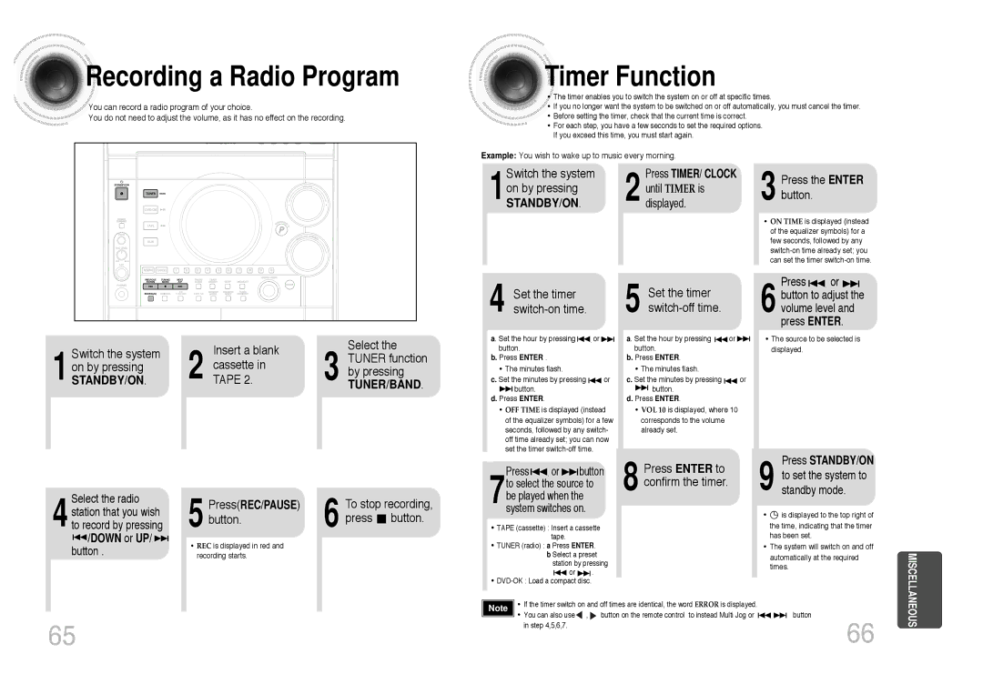 Samsung MAX-KC650Q/XFO manual Recording a Radio Program Timer Function, 1STANDBY/ON, Tuner/Band 