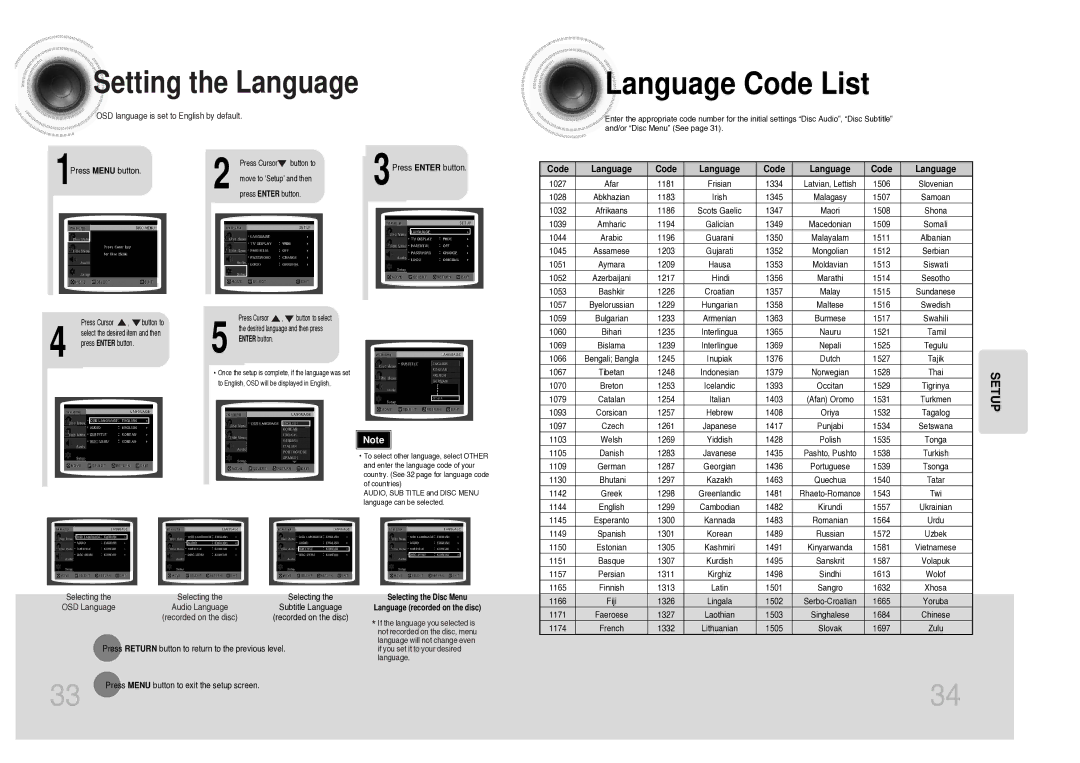 Samsung MAX-KC930Q/XFO manual Language Code List, Code Language 