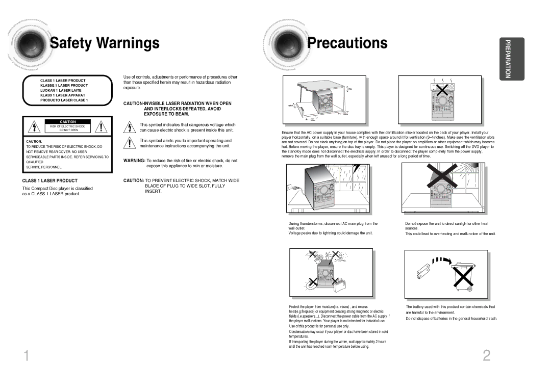 Samsung MAX-KC930Q/XFO manual Safety Warnings, Precautions 